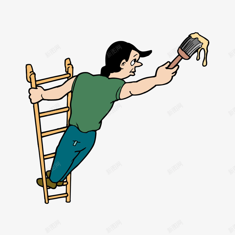 卡通装修人物png免抠素材_新图网 https://ixintu.com 刷墙 梯子 装修 装修工