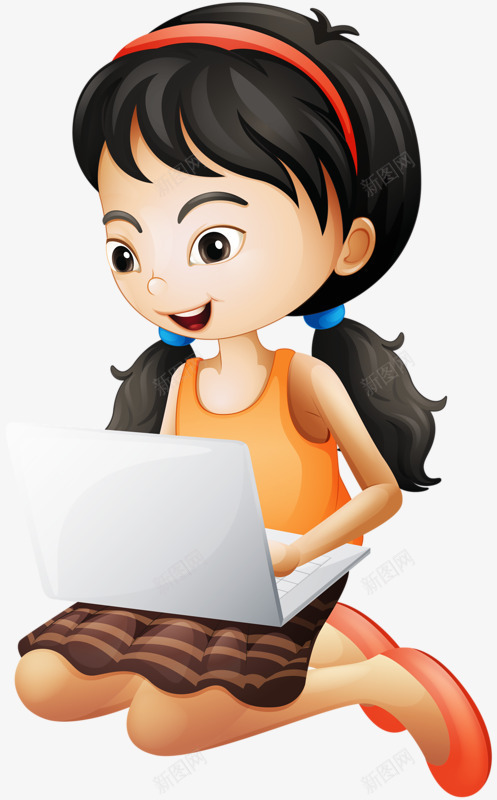 看电脑的女孩png免抠素材_新图网 https://ixintu.com 女孩 手绘 电脑 笔记本