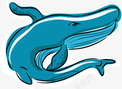 蓝色卡通手绘的鲸鱼矢量图素材