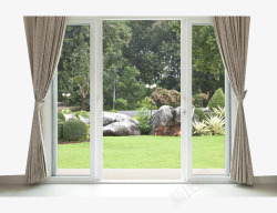 窗外的景色花园的落地窗高清图片