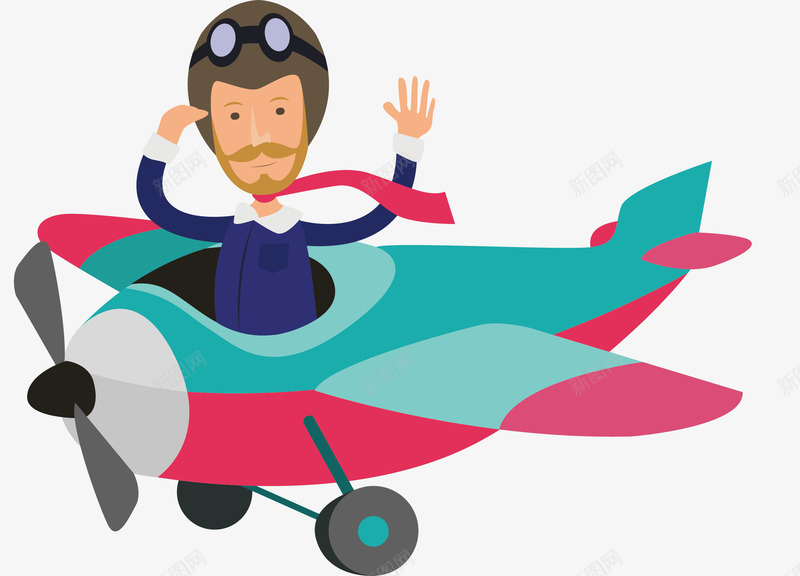 飞机上的人png免抠素材_新图网 https://ixintu.com 卡通人物 起飞 飞机 飞行员 飞起来的人