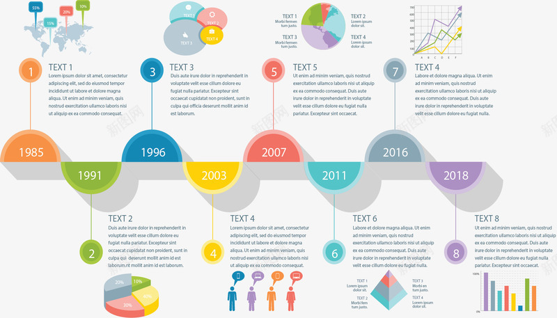 彩色图表时间轴图表矢量图ai免抠素材_新图网 https://ixintu.com 信息图表 时间轴 步骤图 流程图 矢量png 统计图表 矢量图