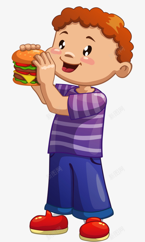 吃汉堡的男孩png免抠素材_新图网 https://ixintu.com 吃汉堡 微笑 手绘 男孩
