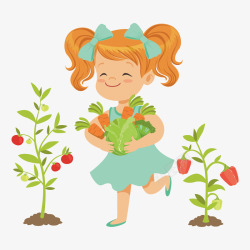 菜园子抱着胡萝卜的女孩手绘图高清图片