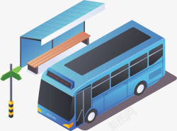 蓝色巴士立体模型蓝色公交矢量图高清图片