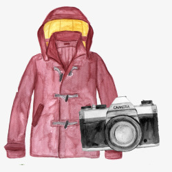 印花夹克红色夹克和相机高清图片