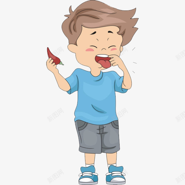 吃辣椒的男孩png免抠素材_新图网 https://ixintu.com 卡通 可爱的 小男孩 手绘 简笔 辣椒 辣的