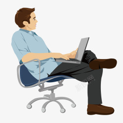 坐在凳子上玩电脑的男子矢量图素材