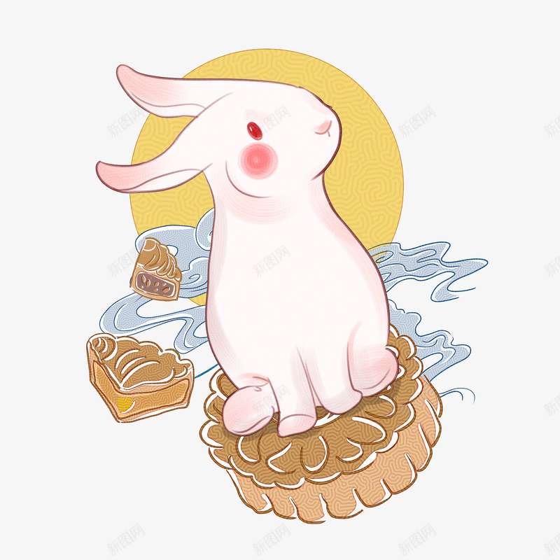 乘坐月饼的兔子png免抠素材_新图网 https://ixintu.com 兔子 兔子简笔画 月亮元素 月饼 祥云 红眼兔子