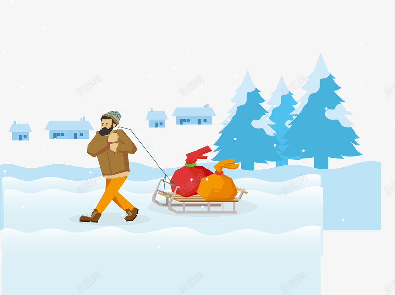 雪橇png免抠素材_新图网 https://ixintu.com 买东西 冰天雪地 红色包袱 雪地拉东西 雪橇