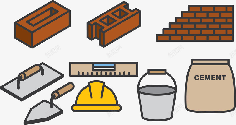 砌墙建筑png免抠素材_新图网 https://ixintu.com 安全帽 建筑 水泥桶 砌墙