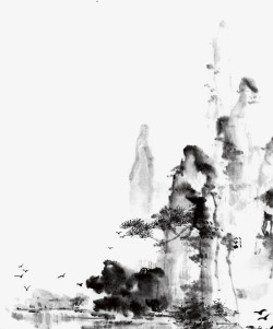 矢量水彩树中国风水墨画高清图片