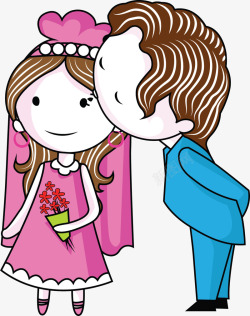 卡通婚礼接吻情侣素材