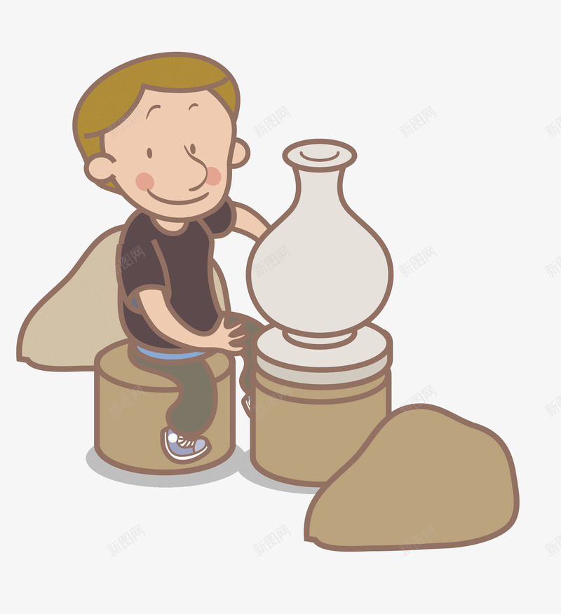 做陶瓷的男孩png免抠素材_新图网 https://ixintu.com 卡通 坐着的 帅气的 手绘 烧窑 花瓶 陶瓷
