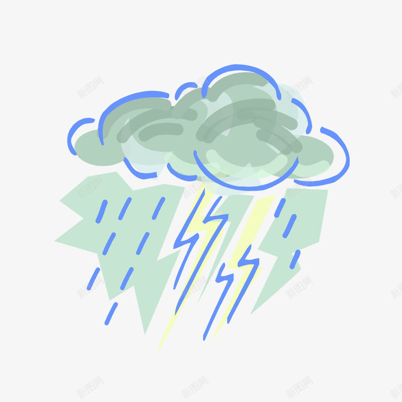 卡通下雨插画png免抠素材_新图网 https://ixintu.com 下雨 打雷 闪电