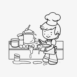 帮忙做饭的小男孩小男孩厨房做饭简笔画图标高清图片