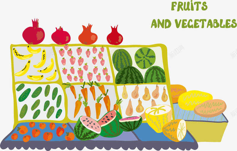 彩色水果蔬菜矢量图ai免抠素材_新图网 https://ixintu.com 创意 可爱 彩色 手绘的 水果 漫画 矢量图 矢量的 简单 蔬菜 蔬菜Q版