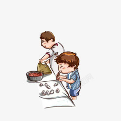 包饺子的男孩跟爸爸一起包饺子的小男孩高清图片