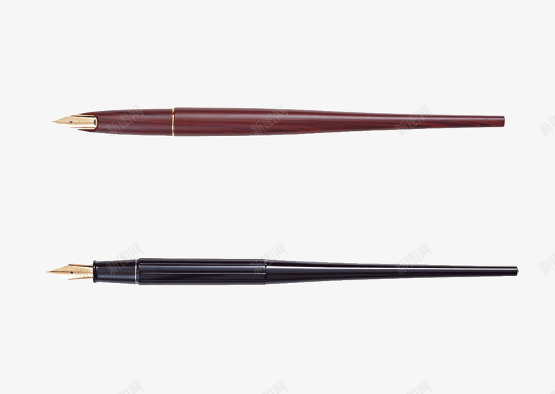两支钢笔png免抠素材_新图网 https://ixintu.com 文具 棕色钢笔 签字笔 钢笔 黑色钢笔