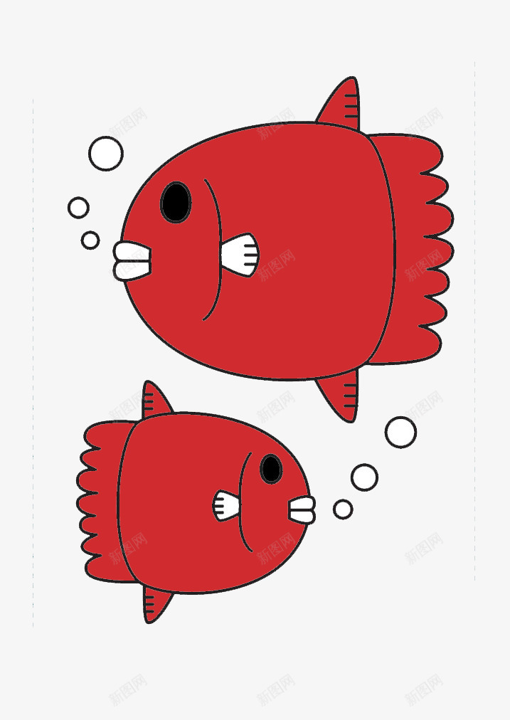 两条小鱼在海里游来游去png免抠素材_新图网 https://ixintu.com 小鱼 手绘 母女 海底 红色