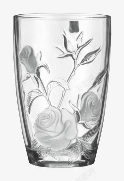 鲜花图案的玻璃杯实物图素材