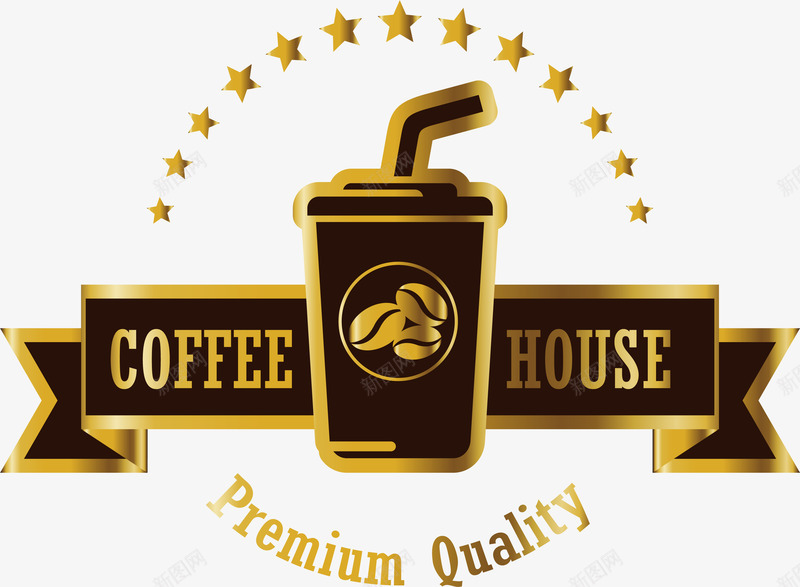 咖啡屋条幅png免抠素材_新图网 https://ixintu.com coffee house 咖啡屋条幅 棕色咖啡杯 金色咖啡豆 黄色星星