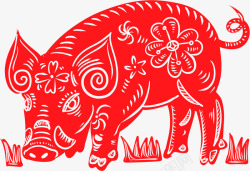 红色小草2019猪年中国风红色剪纸高清图片