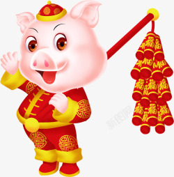 红色的猪2019红色喜庆鞭炮生肖猪高清图片