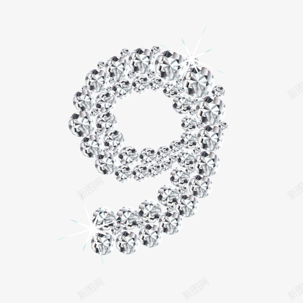 钻石拼接的数字9png免抠素材_新图网 https://ixintu.com 9 华丽 奢华 晶莹 钻石