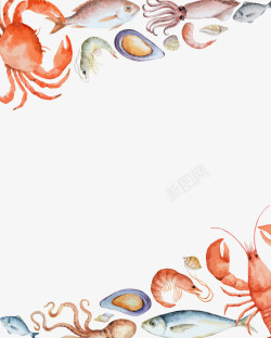 螃蟹虾贝壳海鲜海鲜边框背景高清图片