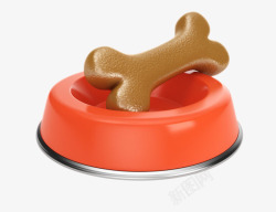 狗粮碗红棕色可爱动物的食物碗里的骨头高清图片
