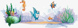 卡通手绘海底鱼群素材