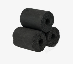 木炭黑黑色空心圆柱体木碳高清图片