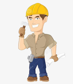 小铁锤黄色拿铁锤带黄色安全帽的装修工人高清图片