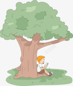 卡通树下看书的男孩素材