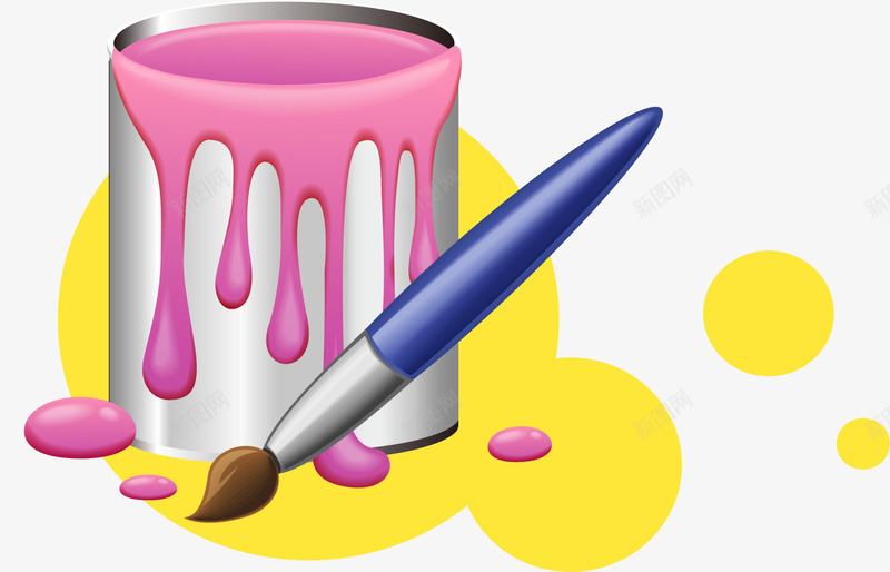 简约绘画工具png免抠素材_新图网 https://ixintu.com 水彩 白色水桶 简约工具 粉色颜料 绘画工具 蓝色画笔