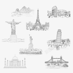 手绘环球旅行8款手绘世界著名建筑高清图片