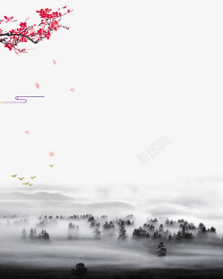 中国画山脉云雾缭绕的山脉高清图片