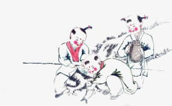 儿童钓鱼区中国风儿童休闲水墨垂钓高清图片