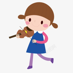蓝色小提琴拉小提琴女孩卡通矢量图高清图片