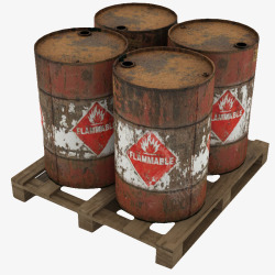 黄色大桶装机油桶四个破旧棕色大桶装机油桶高清图片