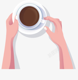 双手拿着信纸双手拿着咖啡杯喝咖啡矢量图高清图片