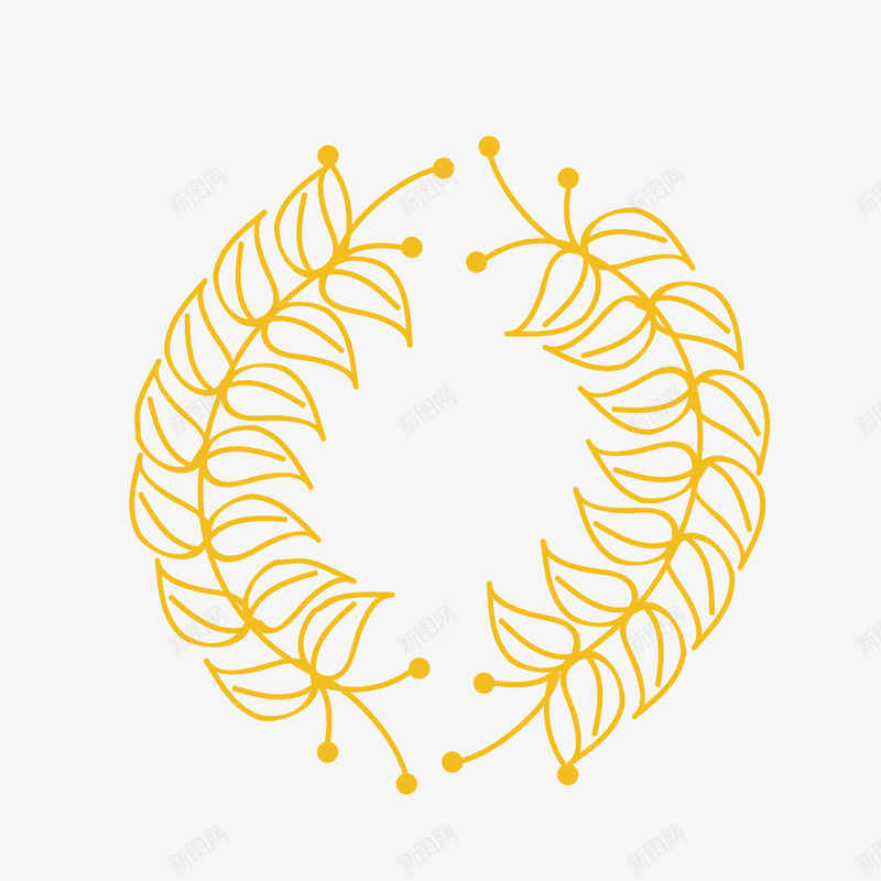 黄色植物png免抠素材_新图网 https://ixintu.com 叶子 圆弧 手绘 曲线 点状 线稿 黄色