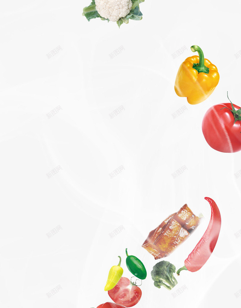 漂浮的食物png免抠素材_新图网 https://ixintu.com 五花肉 漂浮的食物 红辣椒 花菜 蔬菜 食品