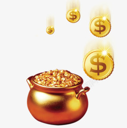 免抠金色的聚宝盆金色聚宝盆钱币装饰图案高清图片