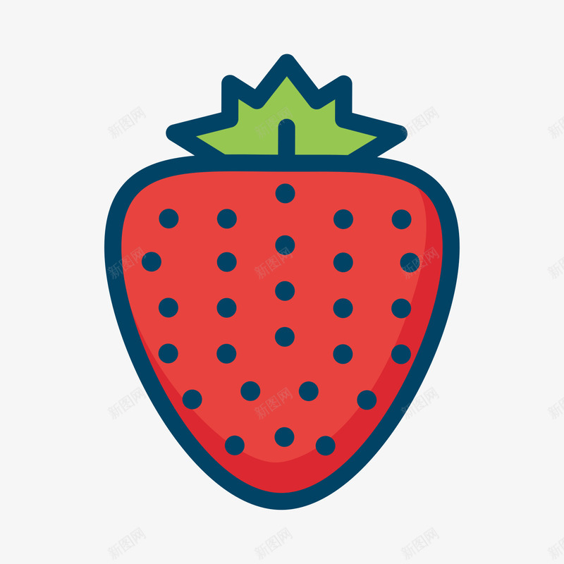 红色手绘草莓食物元素图标png_新图网 https://ixintu.com 卡通图标 弧度 弯曲 扁平化 树叶 点状 红色手绘 绿色 食物