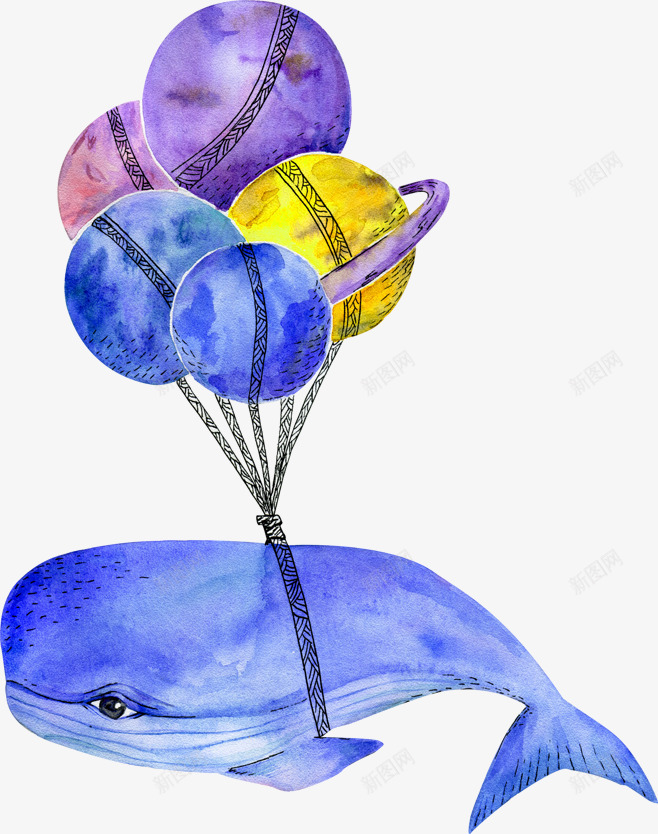 水彩星球png免抠素材_新图网 https://ixintu.com 卡通 彩色 手绘 星球 水彩 海豚 蓝色 装饰