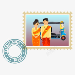 紫蓝色泰国旅游交通工具邮票矢量图素材