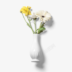 梦幻鲜花背景白色黄色花朵花瓶高清图片