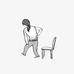 颈肩腰颈椎按摩器卡通从凳子上起来腰痛的女子高清图片